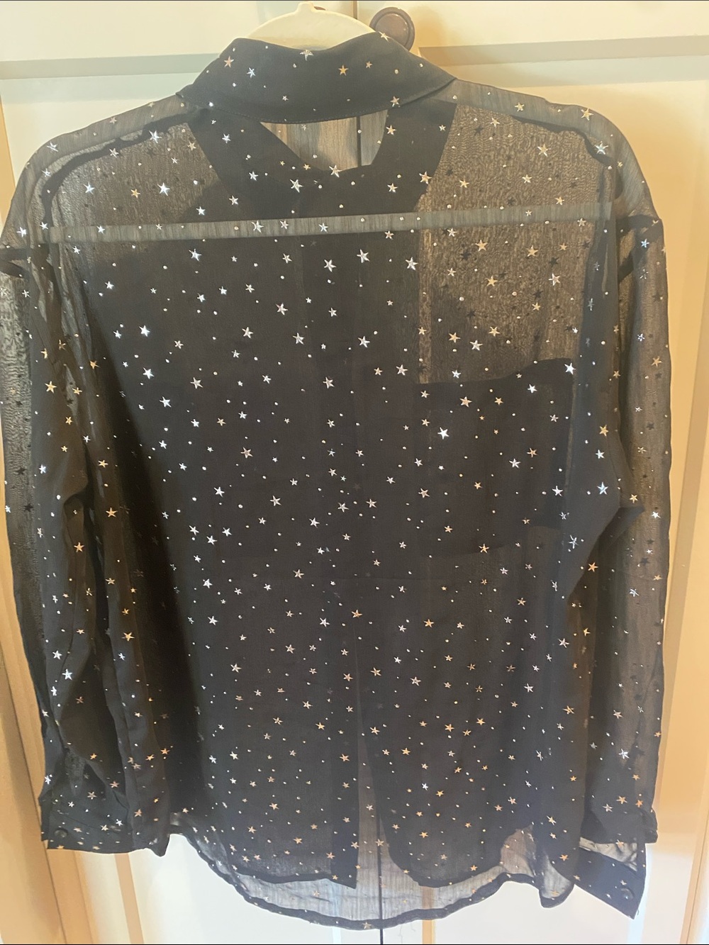 Nasty Gal Black Sheer Star Print Button-Down Shirt Sz. SM EUC - Picture 3 of 3
